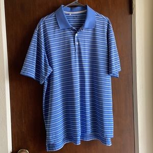 Adidas Golf Men’s size Large Clima-Lite Golf Polo in blue and white stripes, PCC